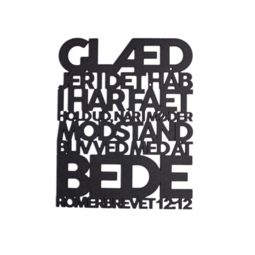 Glæd jer i det håb | Træskilt | Romerbrevet 12:12 | Bibelvers